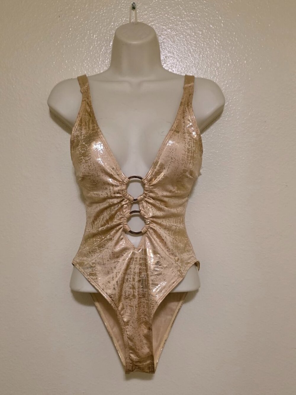 Women's Gold One-Piece Swimsuit Sz S EUC